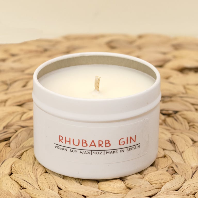 Rhubarb gin - tin candle, Fruity scent 