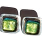 Dichroic Glass Stud Earrings Yellow Green Recycled Sterling Silver 925 - Image 2