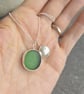 Green seaglass and silver pebble cluster pendant, Gift for beach lover - Image 4