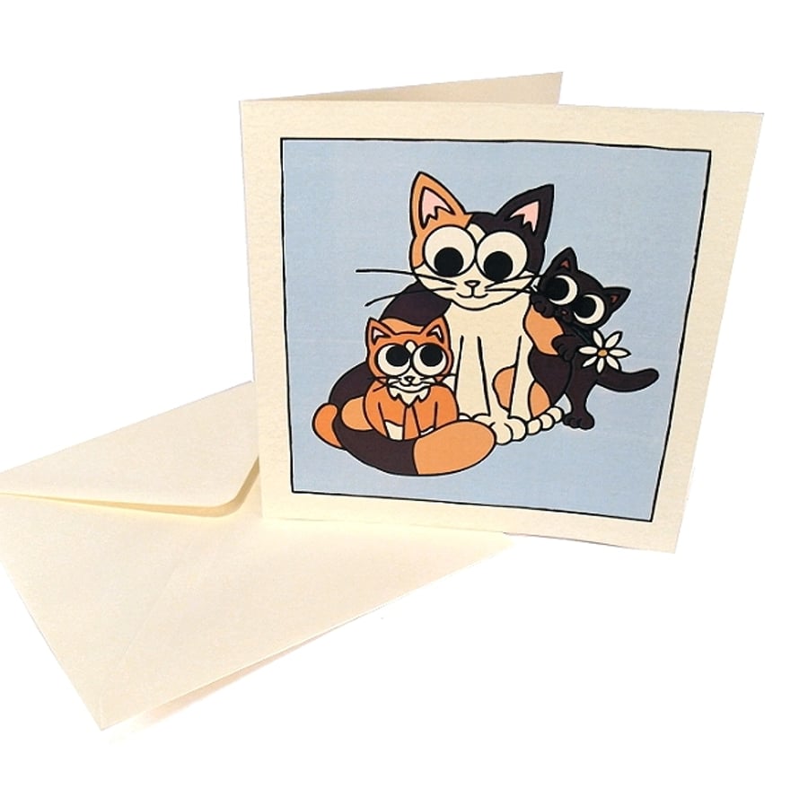 Mother Cat and Kittens Card - blank inside. CQ-MC
