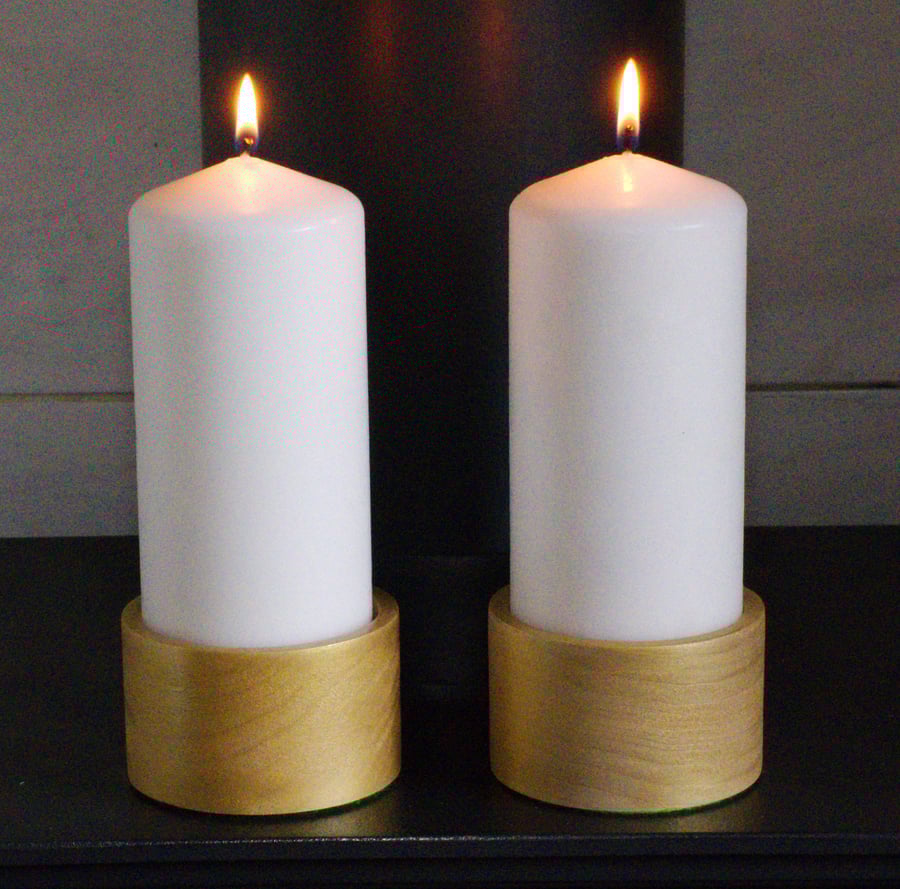 Turned wooden candle holder