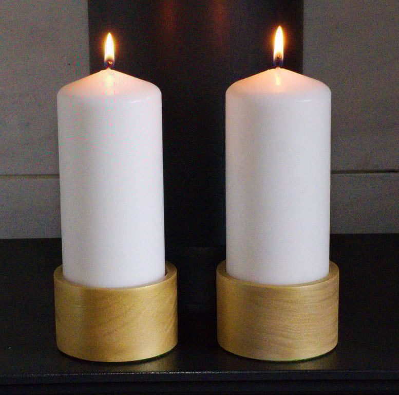 Turned wooden candle holder