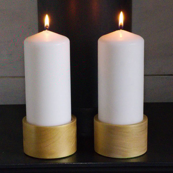 Turned wooden candle holder