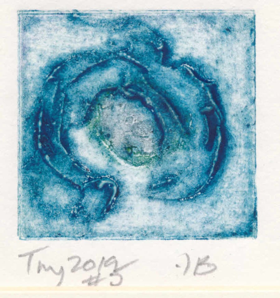 Tiny collagraph print 2019 series - no 5 in blues