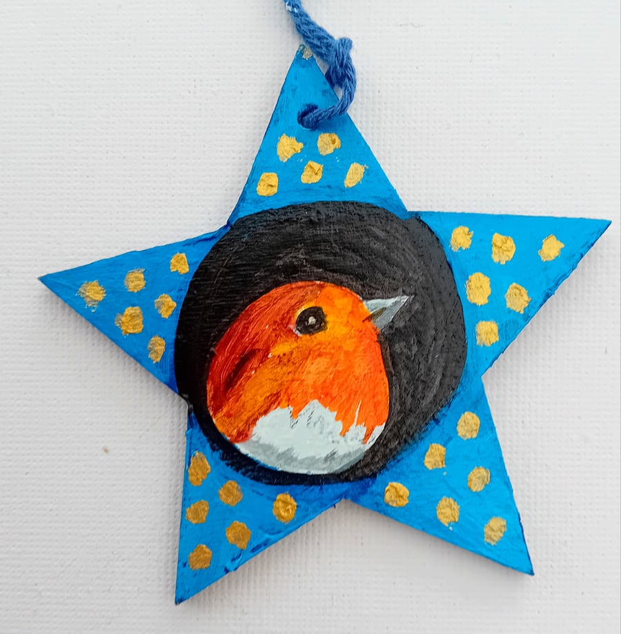 Robin.Christmas tree star  hand painted