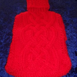 Red Chunky Hand Knitted Hot Water Bottle Cover