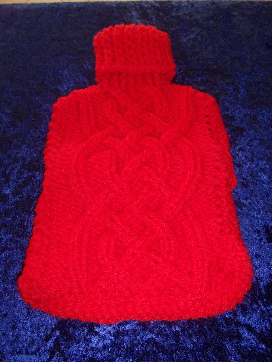 Red Chunky Hand Knitted Hot Water Bottle Cover