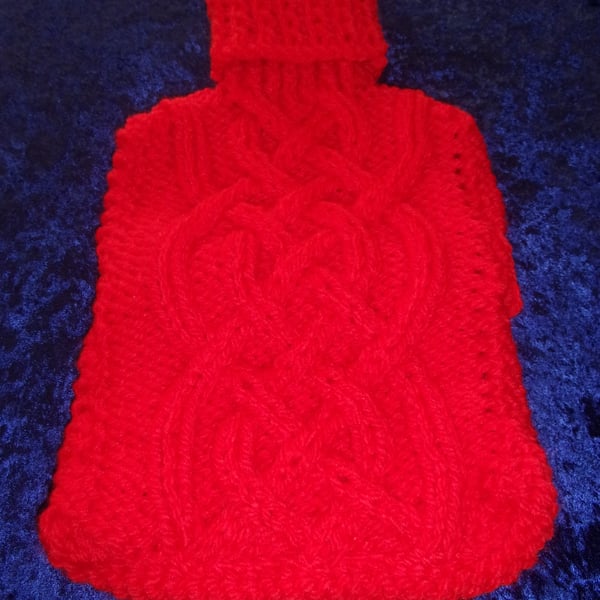 Red Chunky Hand Knitted Hot Water Bottle Cover