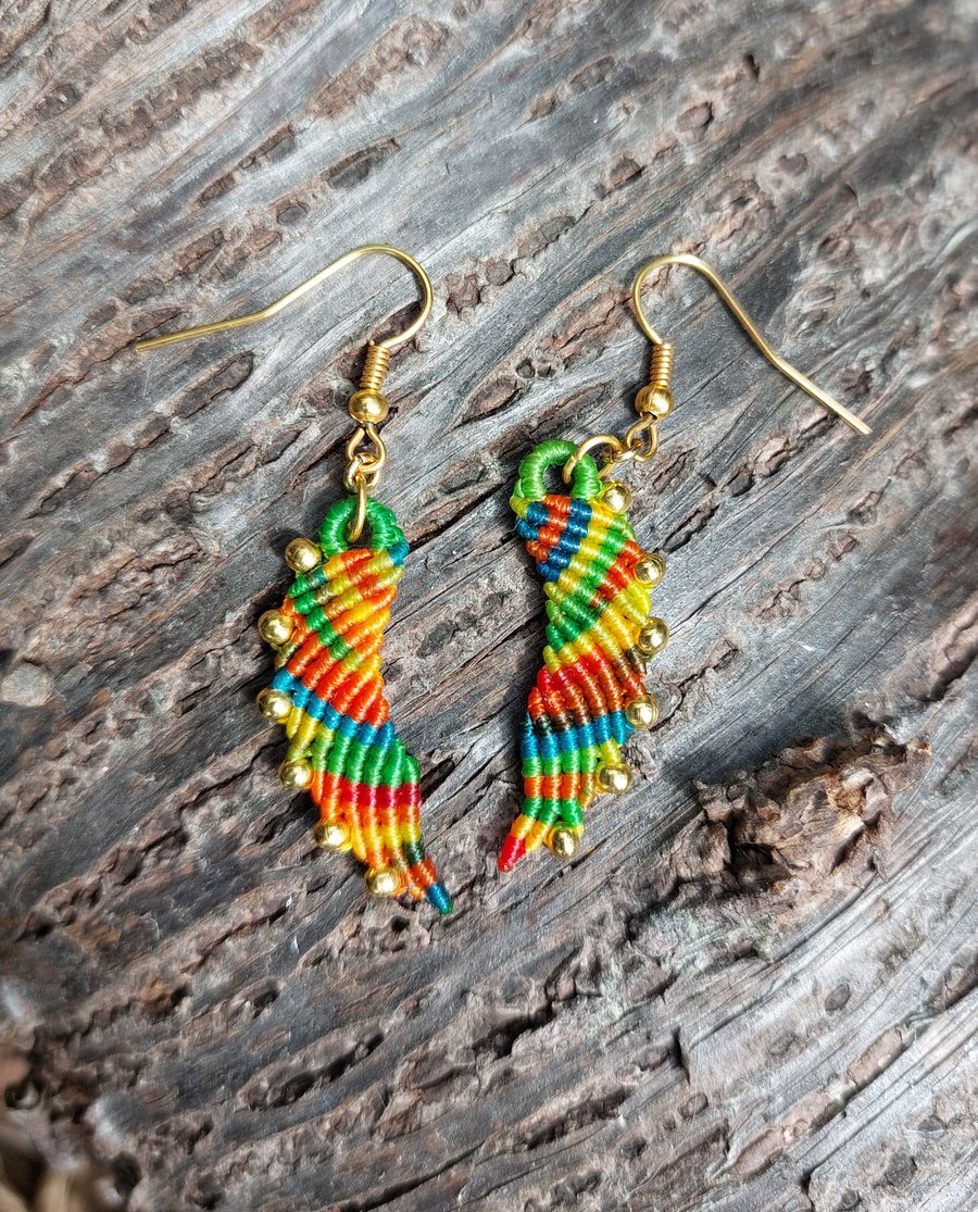 Macrame Rainbow Angel Wing Earrings 