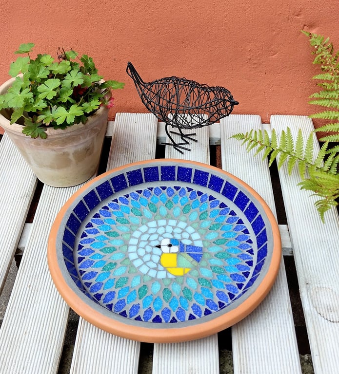 Bluetit Feathered Friend Mosaic Bird Bath
