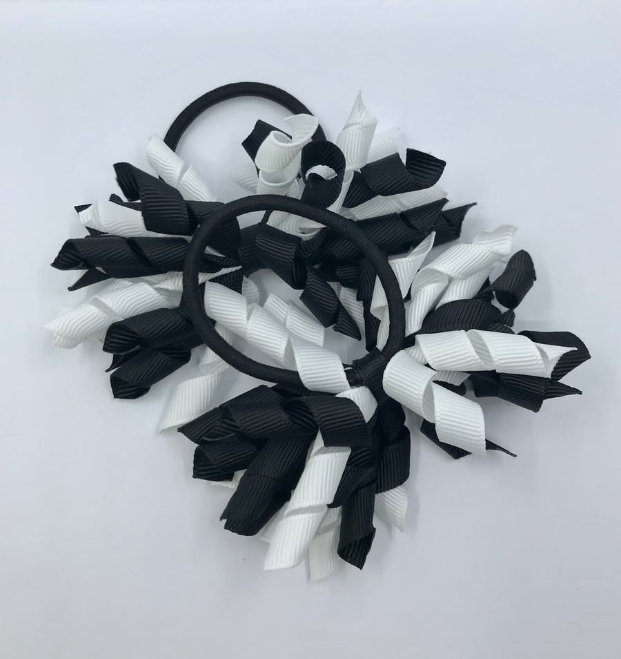 3 inch Black and White Curly Corkers on Elastics (pair)