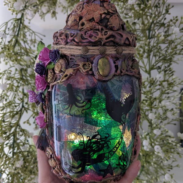 Magical Mermaid in a Jar Elina Stained Glass effect OOAK Handmade