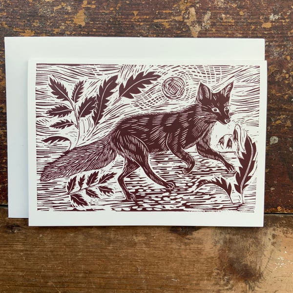 Fox Art Card - Greeting Card - Birthday Card - Nature Card - Linocut - Wall Art 