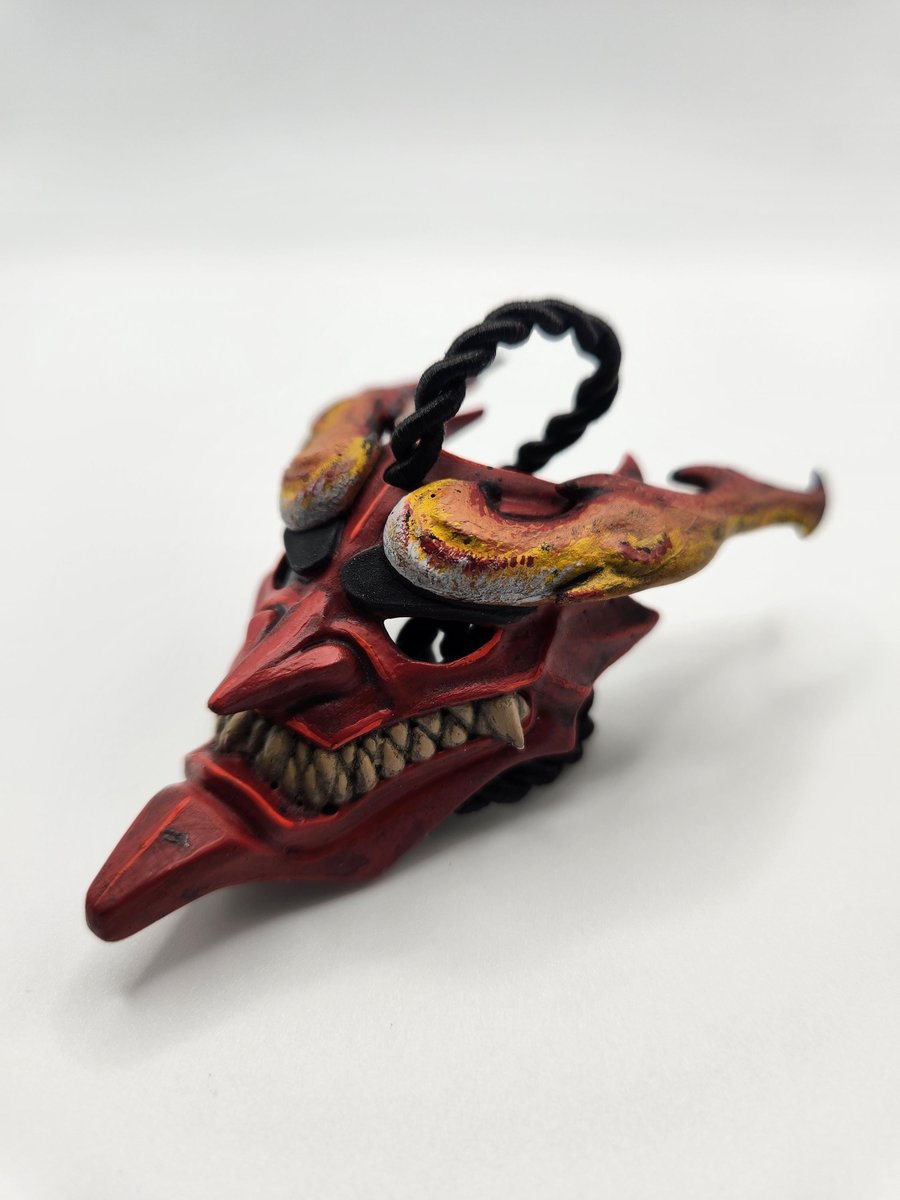 Samurai Ifrit Mask Rear View Mirror Charm Hand-Painted 3D Printed Car Accessory
