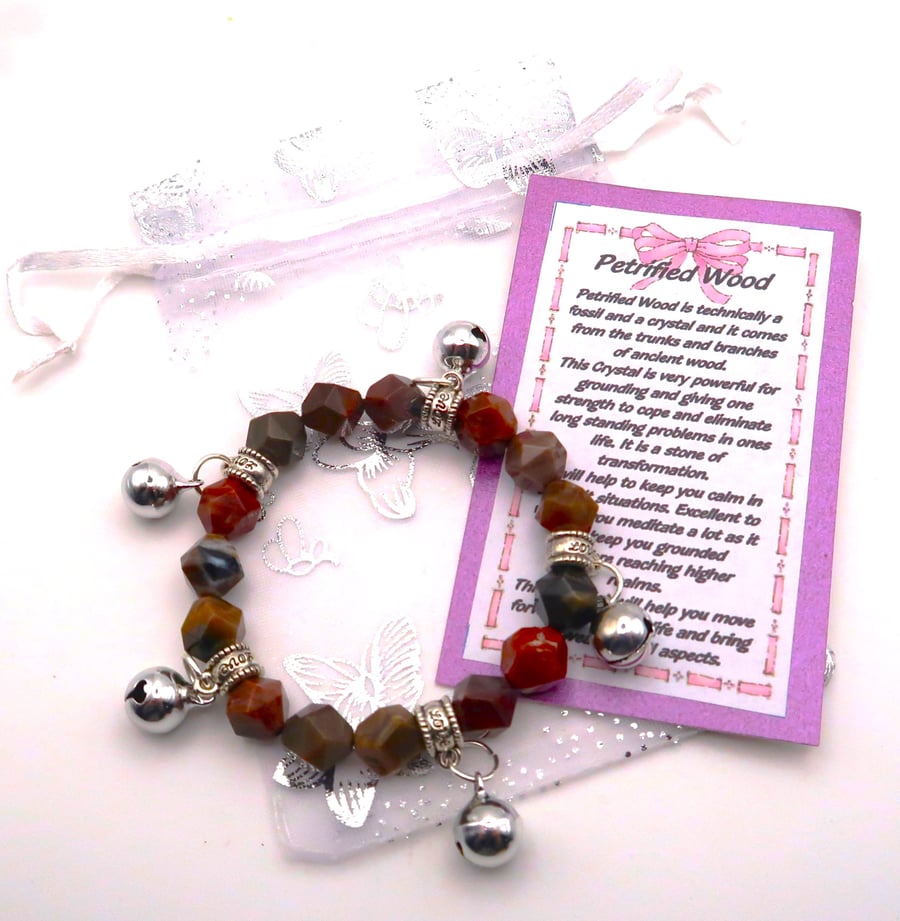 Petrified Wood Witches Bell Bracelet for Protection and Grounding.