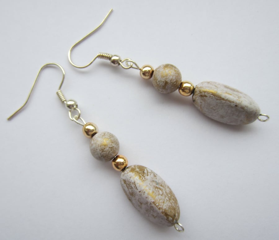 Lilac and Gold Drop Bead Earrings
