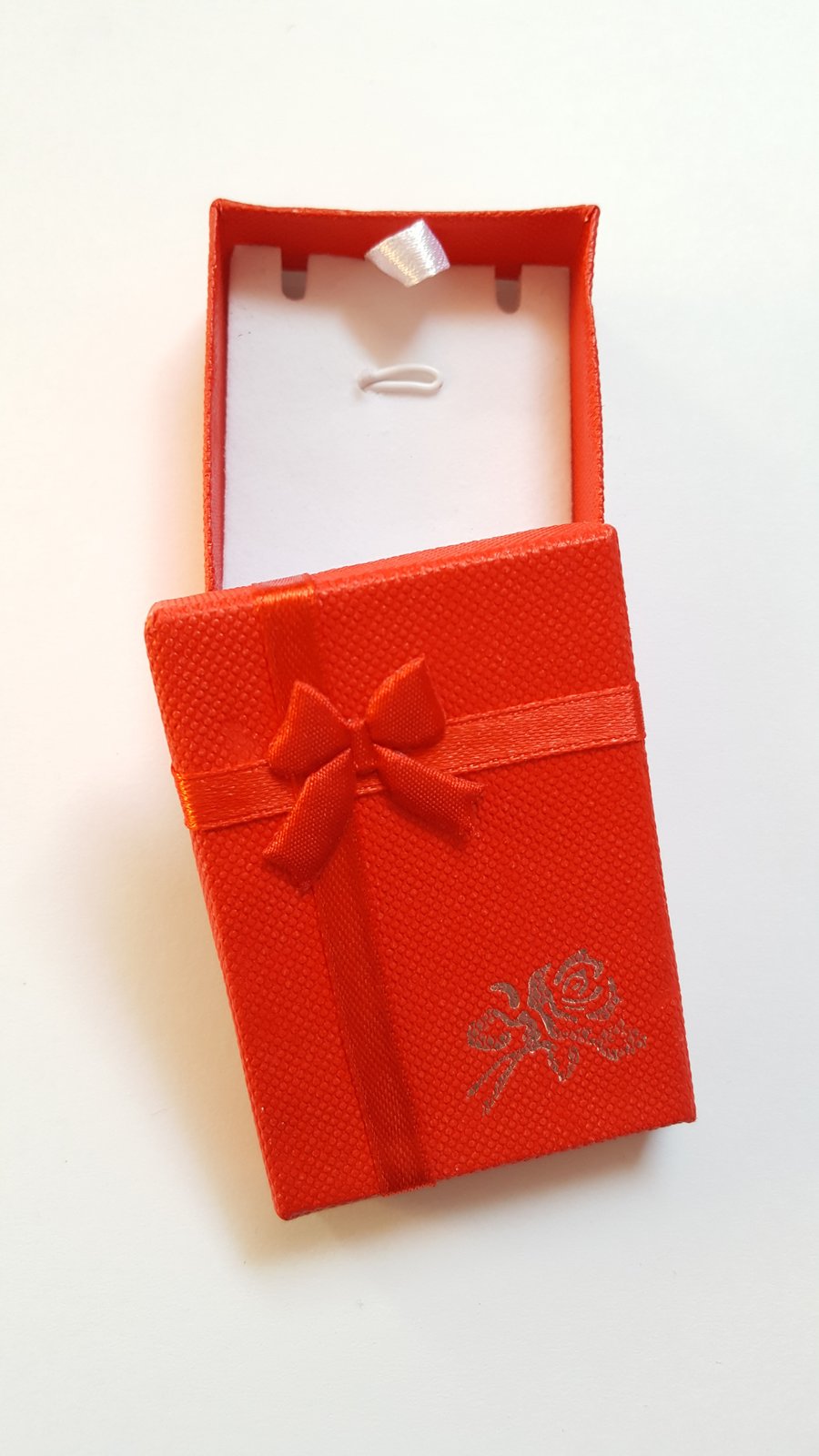 1 x Cardboard Jewellery Gift Box - 7cm - Bow & Rose Design - Red 
