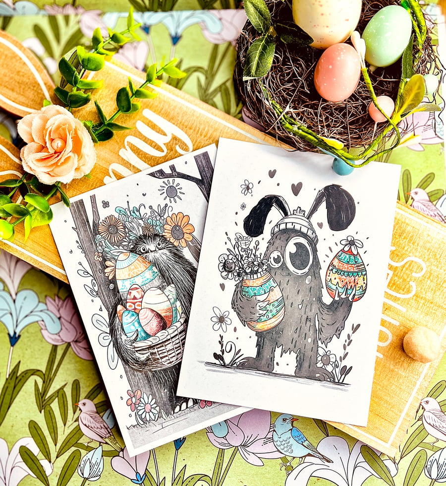 Easter Postcards - Spring Post Cards - Spring Cards - Loveable Monster - 