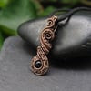 Wire Weave Long Swirly Copper Pendant with Black Onyx 
