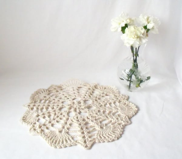 cream crocheted cotton mandala, decorative doily for under a vase, lamp, candle 