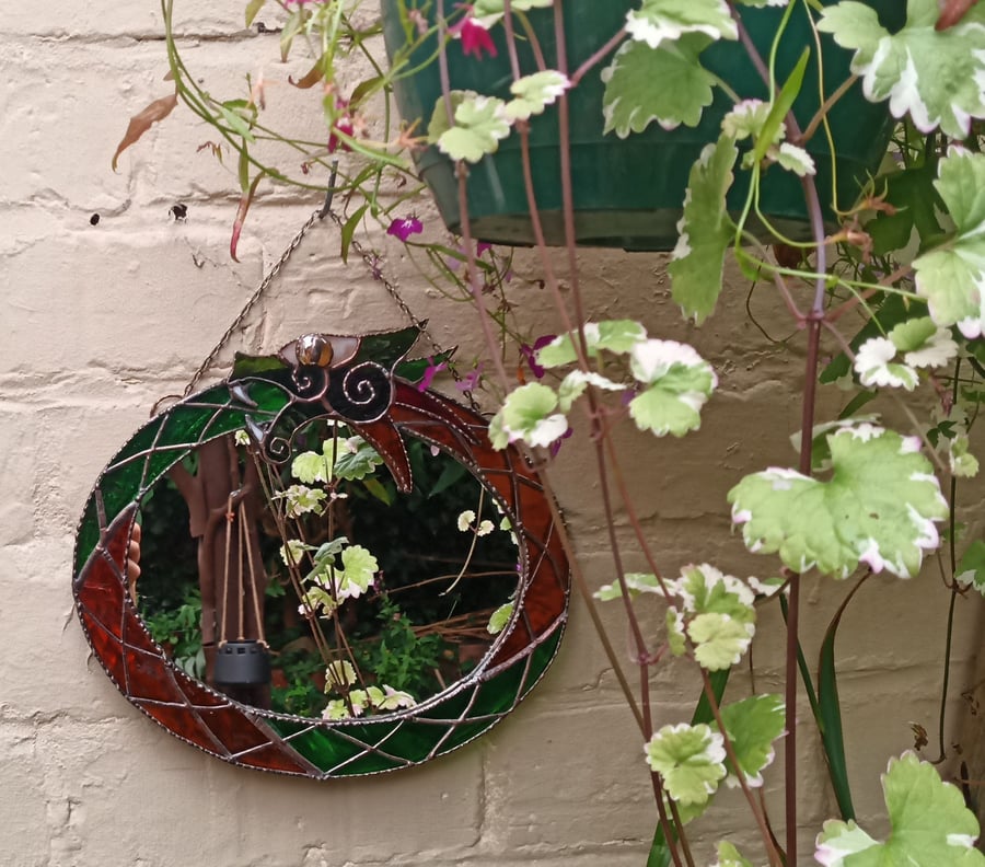 Stained Glass Viking Dragon wall Mirror