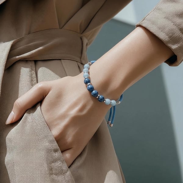 Angelite & Blue Spot Jasper Rope Bracelet Silver Plated Spacers Adjustable