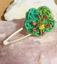 Green Crochet Flower Hair Clip With Glass Beaded Centre 
