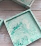 Set of 4 Square Cream & Green Marble Effect Coasters - Image 4