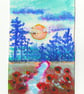 Aceo Mini Landscape Painting, Poppies Original Art - Size  3.5 x 2.5 '' 