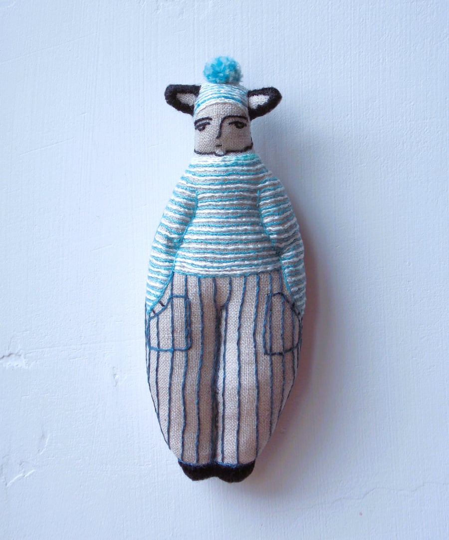 Lukas - A Hand Embroidered Textile Art Doll, Eco-friendly, Handmade, 12.5cms