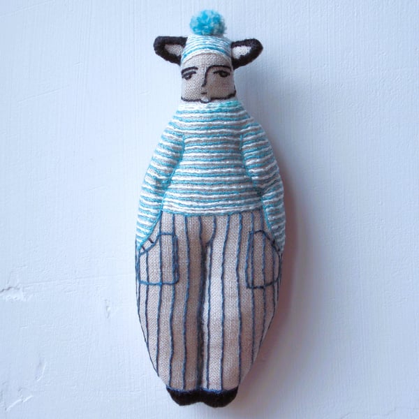Lukas - A Hand Embroidered Textile Art Doll, Eco-friendly, Handmade, 12.5cms