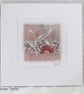 HAND EMBROIDERED GREETINGS CARD PINK FOLIAGE WILLIAM MORRIS