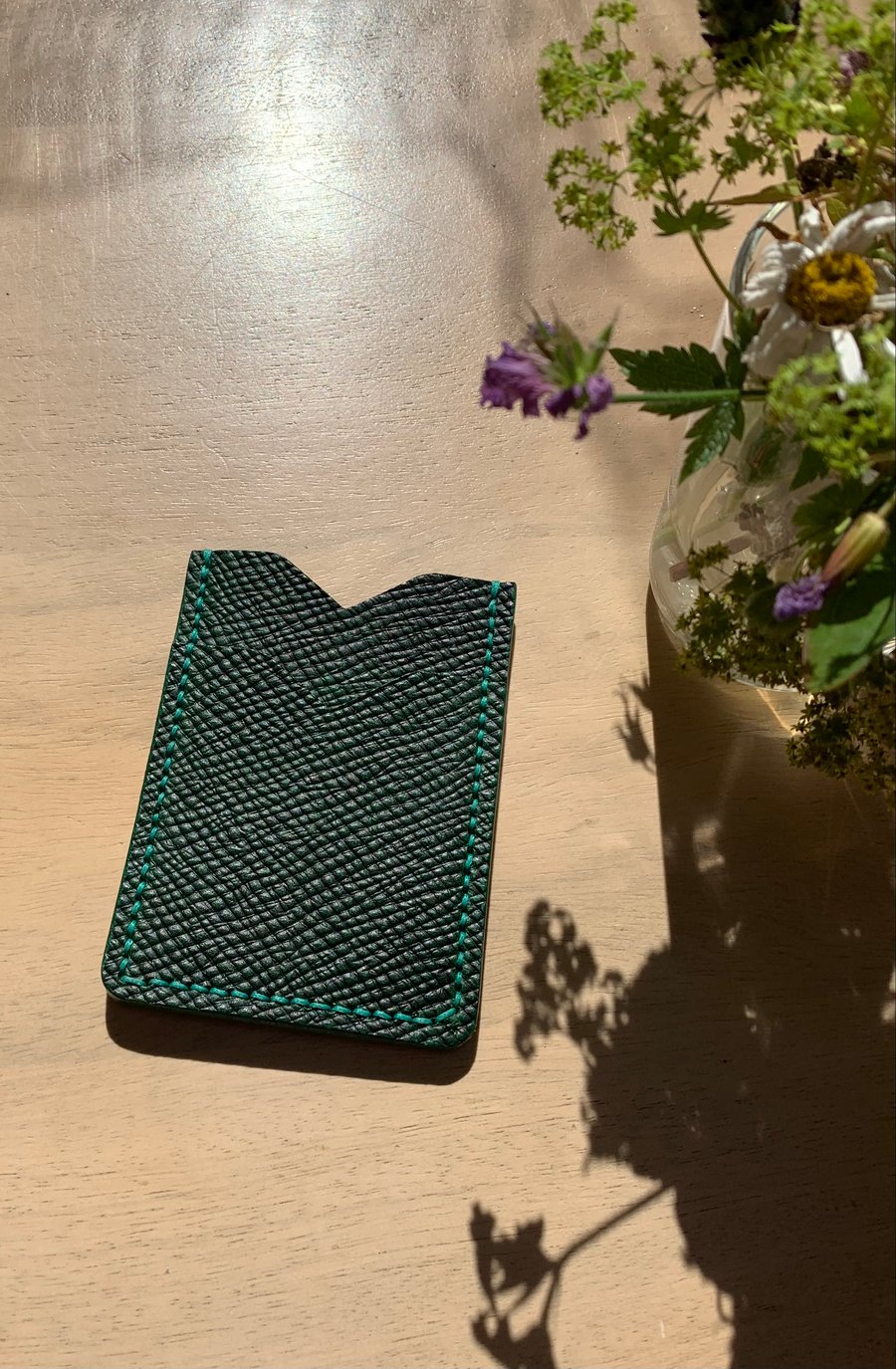 Leather card holder in green