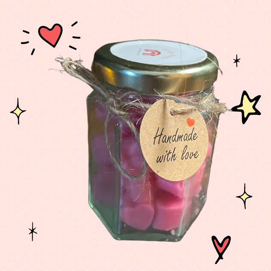 Jar of Hearts - jar of 30 handmade mini heart soy wax melts vegan