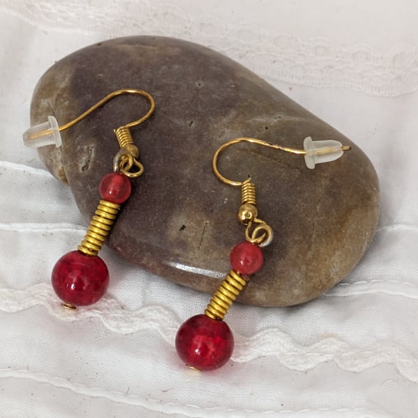 Red glass bead earrings