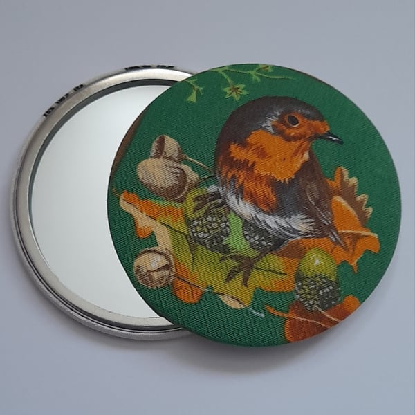 Robin Design Fabric Backed Pocket Mirror