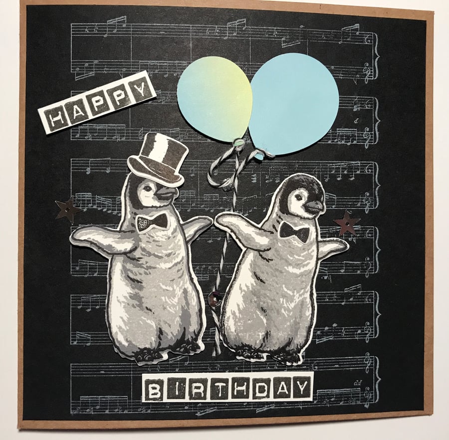 Birthday "Dancing Penguins" Card  can be Personalised