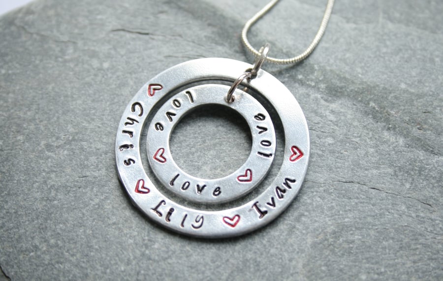 Stamped necklace, double washer necklace, personalised gift, mother's day gift