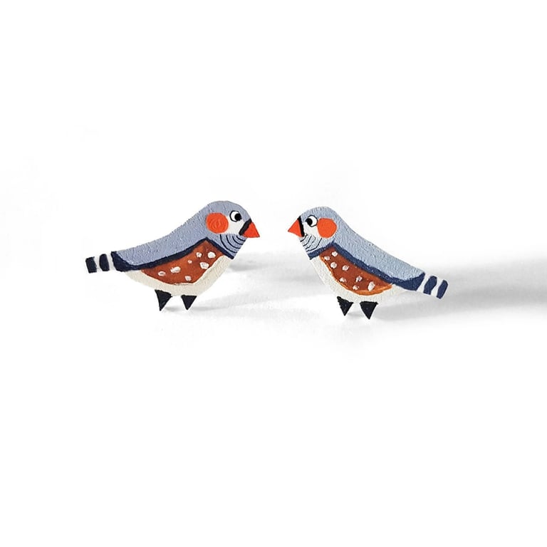 Zebra Finch Stud Earrings - Handpainted - Bird Earrings