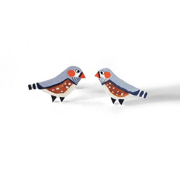 Zebra Finch Stud Earrings - Handpainted - Bird Earrings