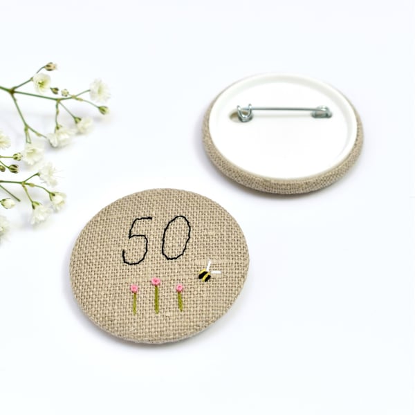 50th birthday badge, 50 badge, 50th birthday pin, birthday age badge