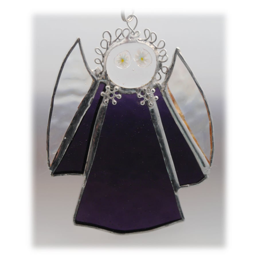 Angel Suncatcher Stained Glass purple textured Christmas 011