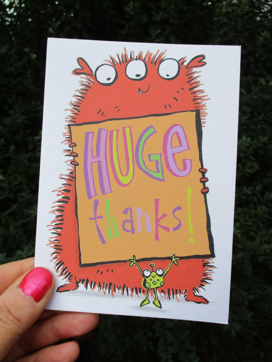 A6 “Huge Thanks” Thank You Postcard with happy monsters