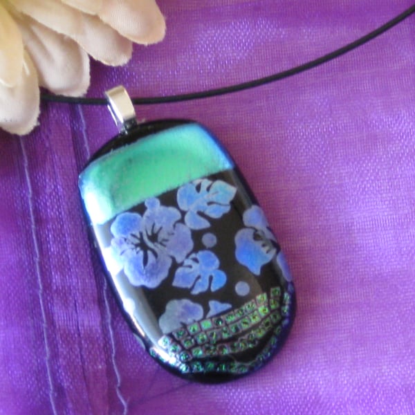 Unique fused dichroic glass pendant necklace