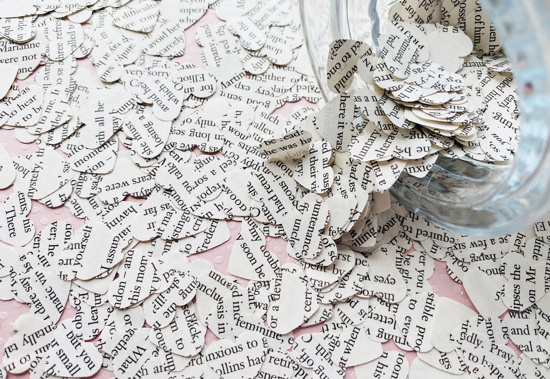500 Pride and Prejudice Heart Book Confetti - Wedding Party - Table Decor Hearts