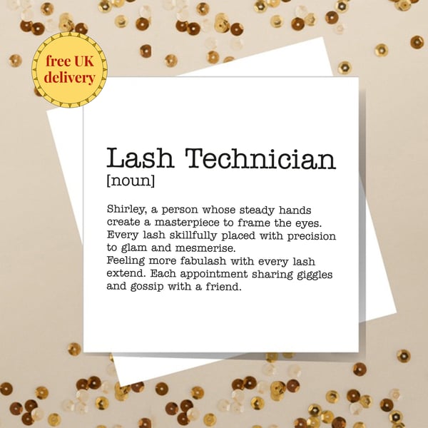 Lash Technician Definition Card - Birthday, Thank you, personalised