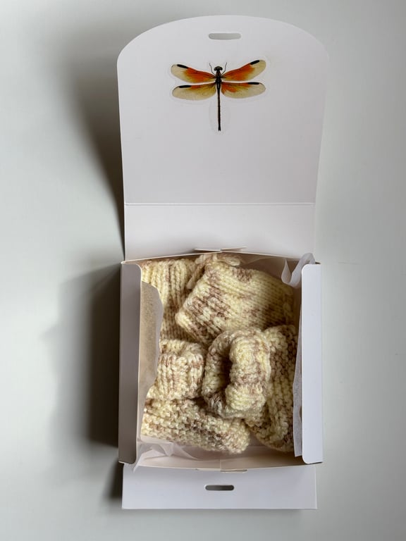 Knitted baby booties and baby mittens gift set boho style beige