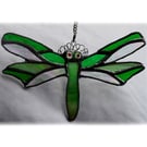 Dragonfly Suncatcher Green Handmade Stained Glass 034