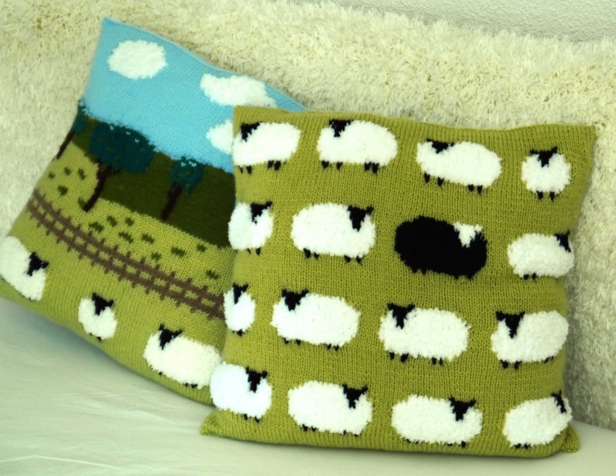 Knitting Pattern for Flock of Sheep Cushion.  Digital Pattern