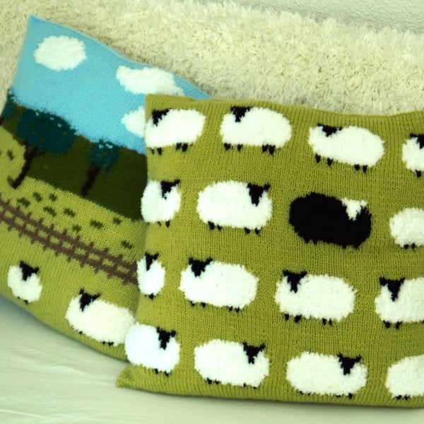 Knitting Pattern for Flock of Sheep Cushion.  Digital Pattern